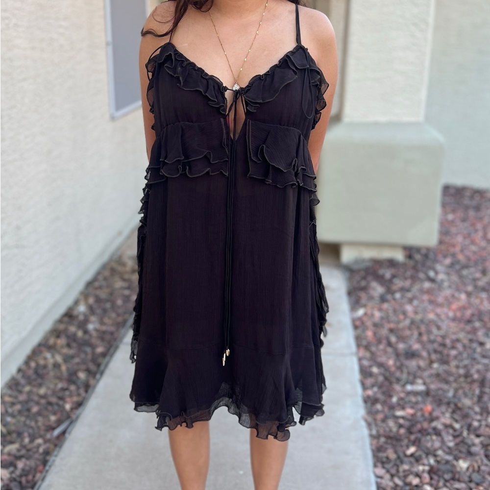 Black Ruffled Sleeveless Dress